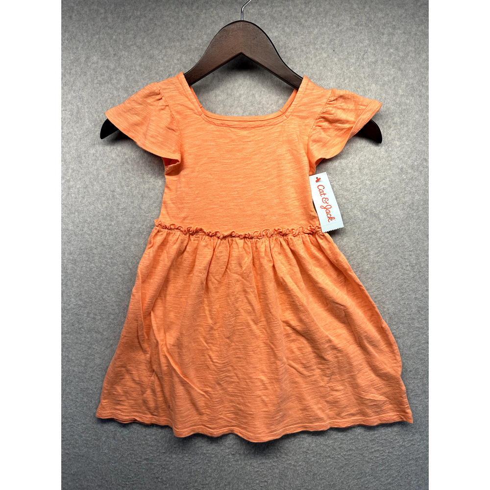 Cat & Jack Girls Dress Size 4T Peach A-Line Ruffle Sleeve Square Neck NWT